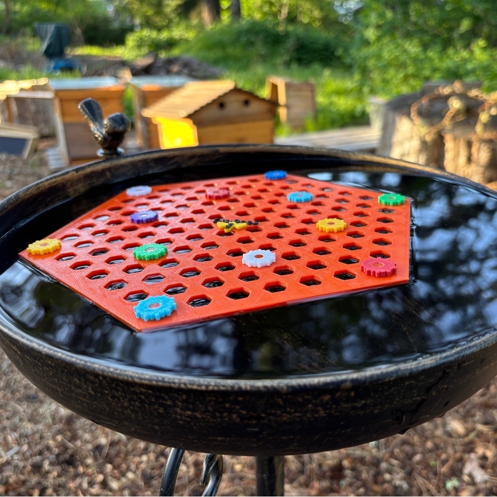 Colorful Hexagonal pollinator hydration station-designed and 3D printed by me